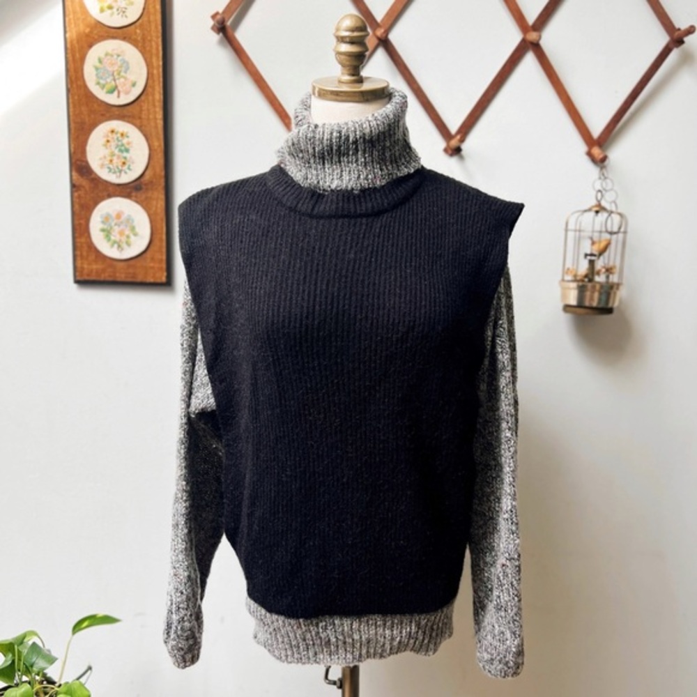 Dark Academia Vintage Wool Blend Thick Knit Turtleneck Sweater with Vest Overlay